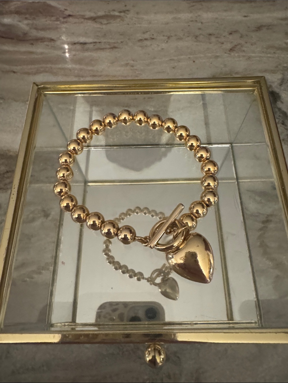 Gold Bead Heart Charm Bracelet - Women's Fashion Jewelry